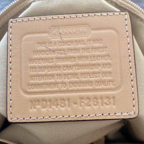 Coach purse. Signature Devin. Brown with blue and yellow stripe. - Picture 5 of 8